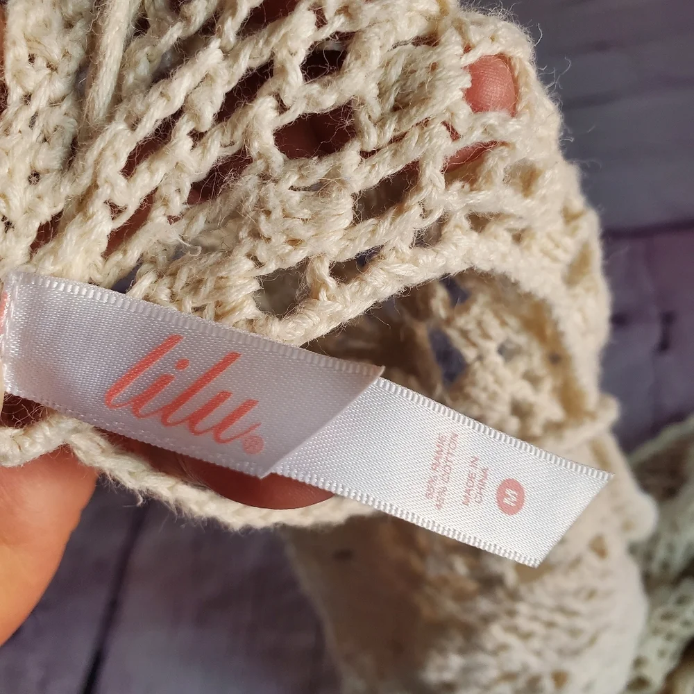Lilu Y2K Crochet Tank Top Ivory Back Tie Romantic Sexy Bohemian Size Medium